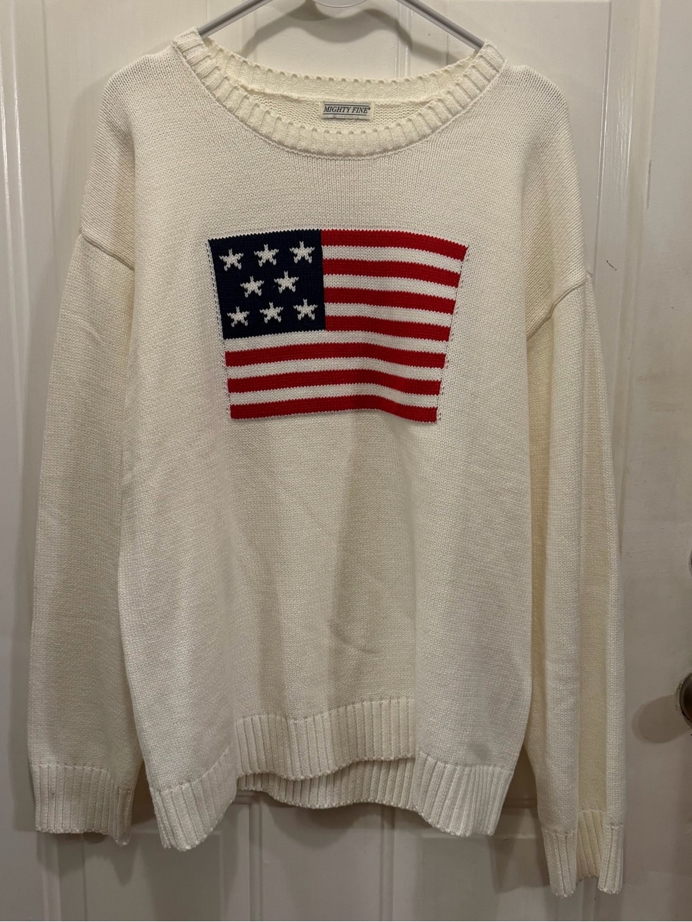 Mighty Fine Cream Knit Sweater with Flag Motif Sz XXL